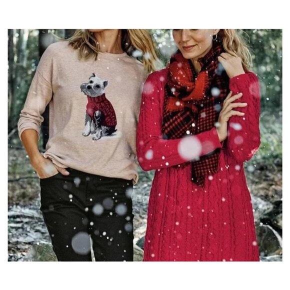 J. Jill Women's Crew Neck Weston the Dog Beige Sweater Pullover Size Medium - Picture 2 of 11